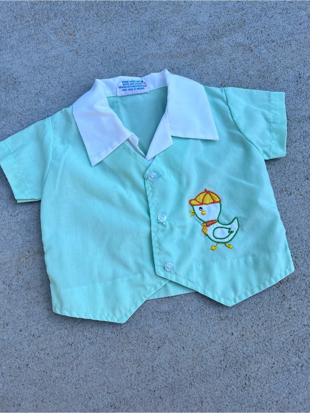 Vintage Baby/Toddler Mint Green Duck Embroidered Shirt with White Collar